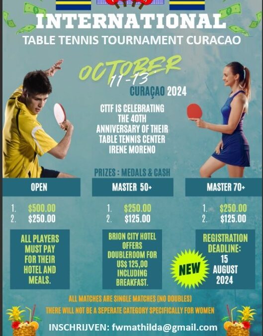 Doe mee aan het internationale Tafeltennistoernooi op Curaçao